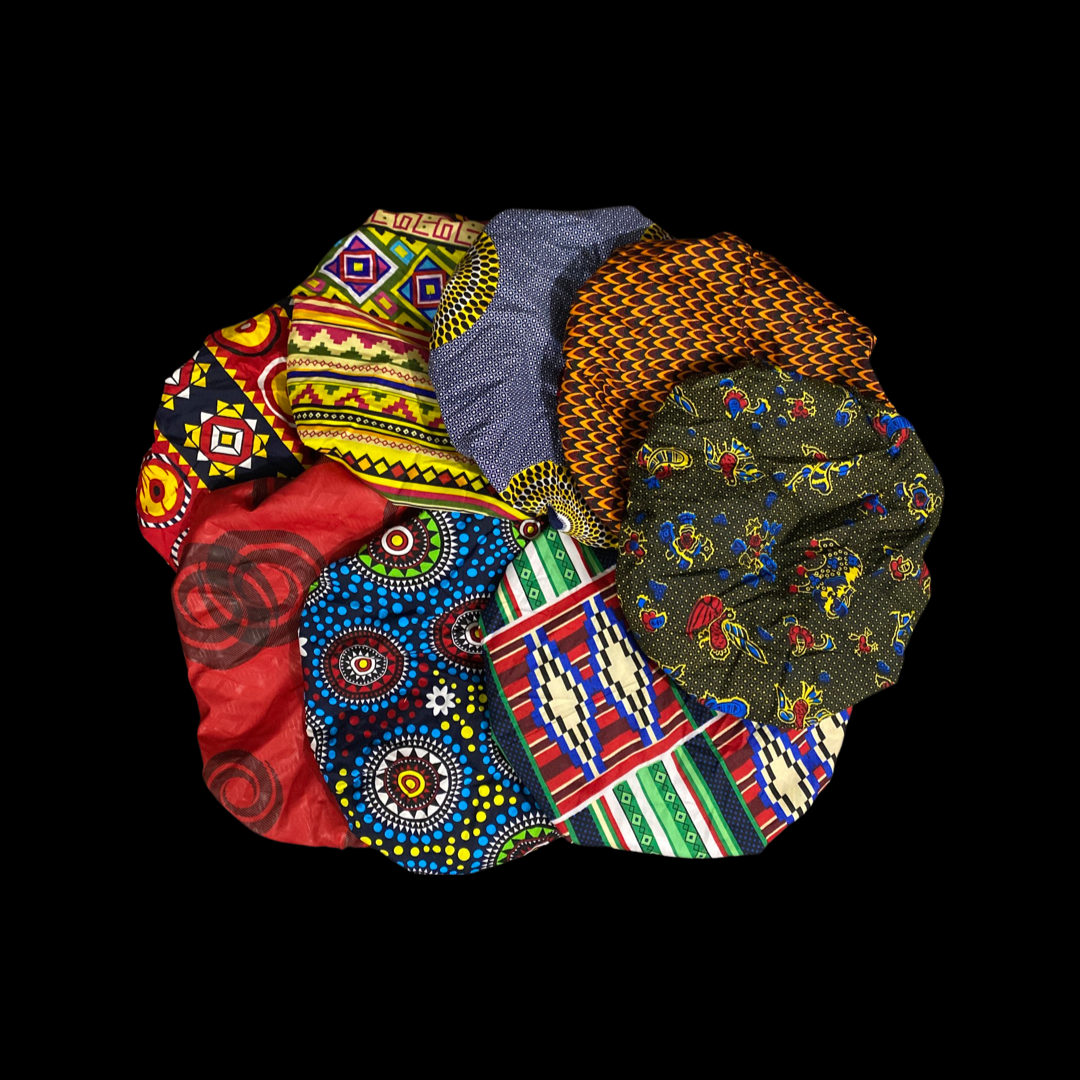 Multicolor African Print Bonnets with Head Bands