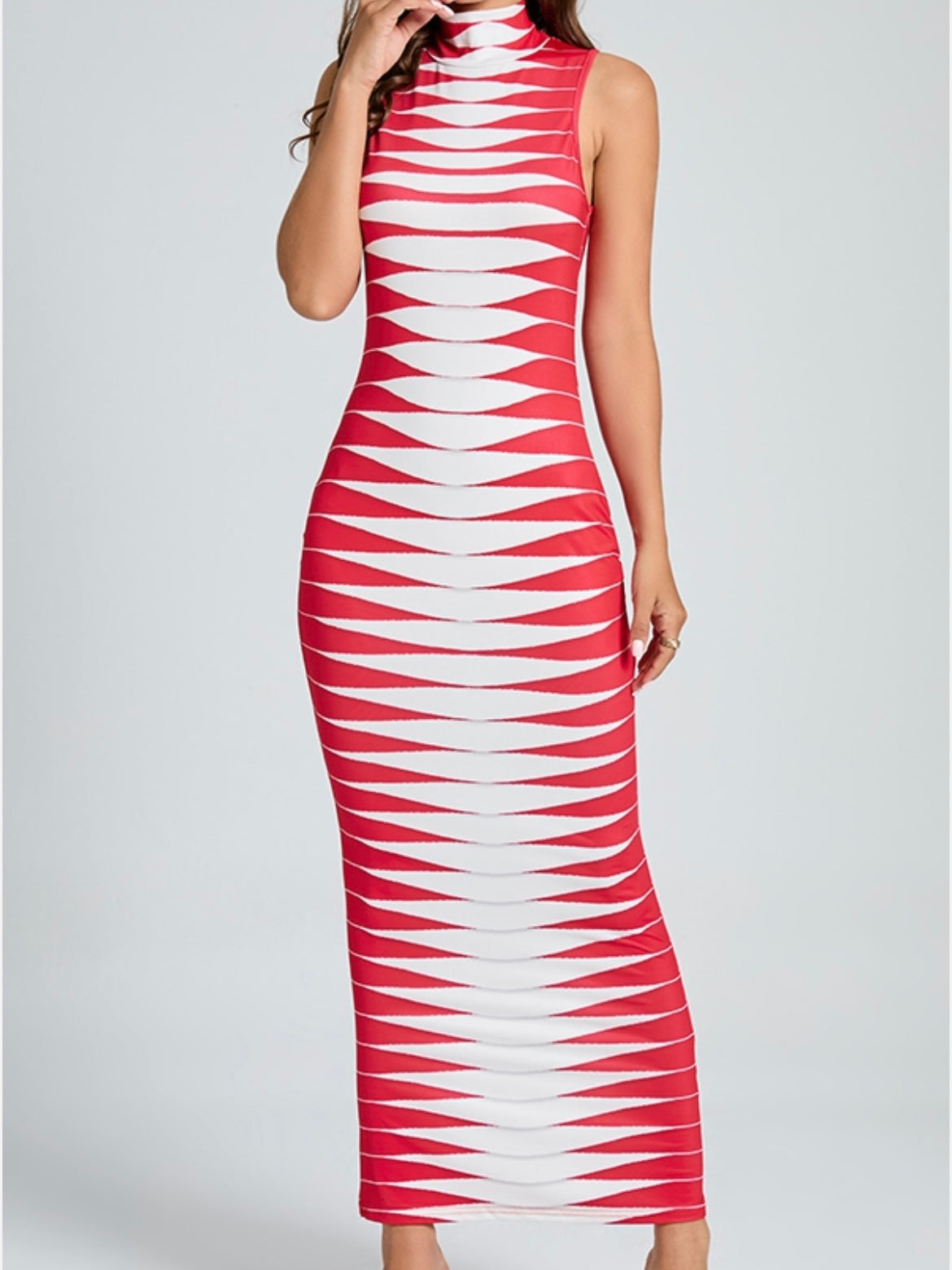 Two-Tone Sharp Print Maxi Dress | 2-Colors Available