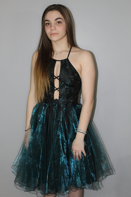 Blue Iridescent Organza Cocktail Dress