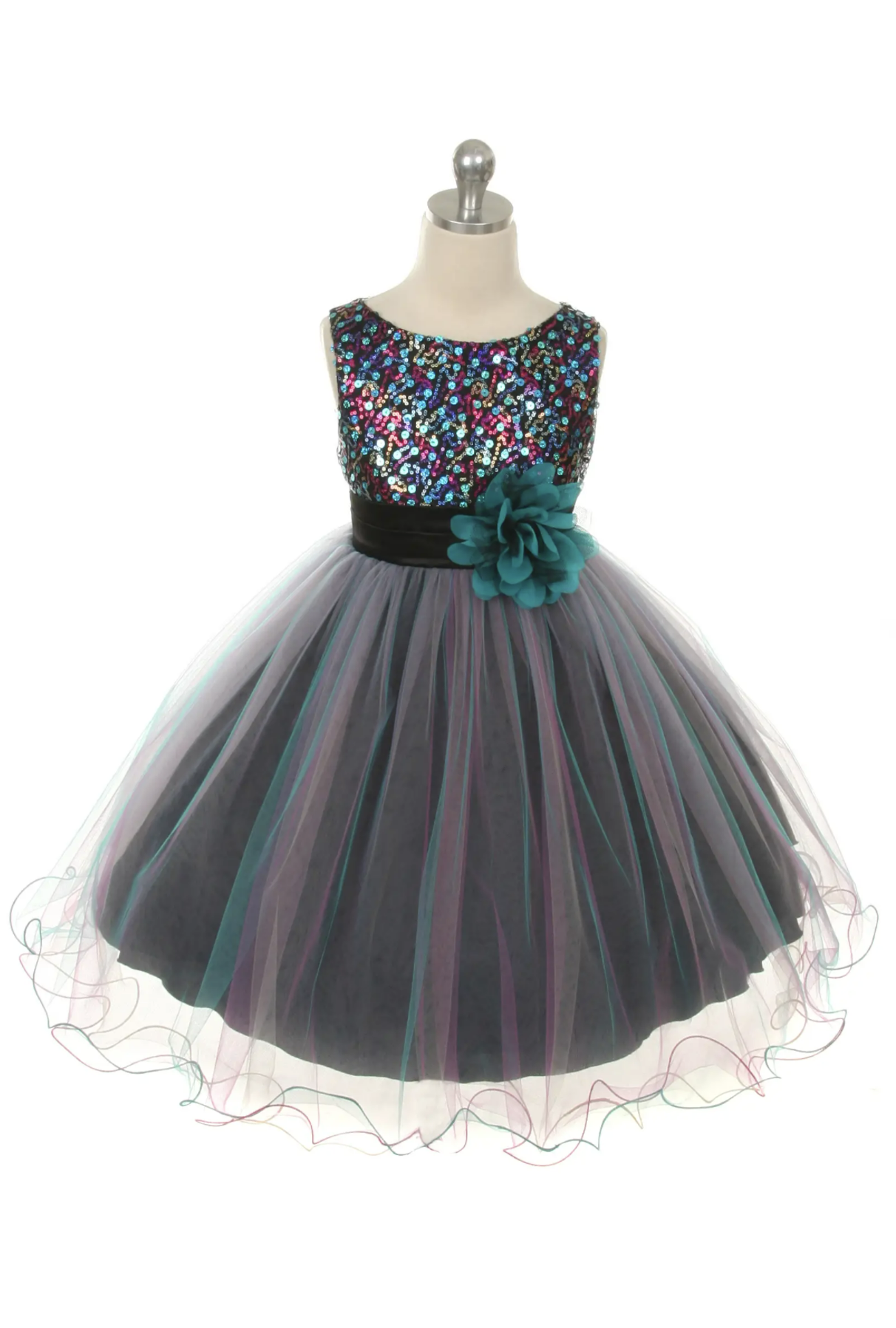 Multi-Sequin Tri-Color Tulle Dress