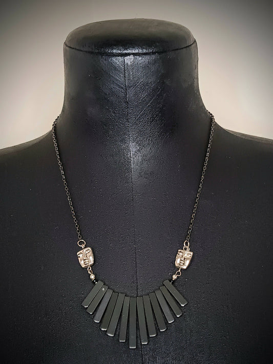 Hematite Fan & Face Necklace