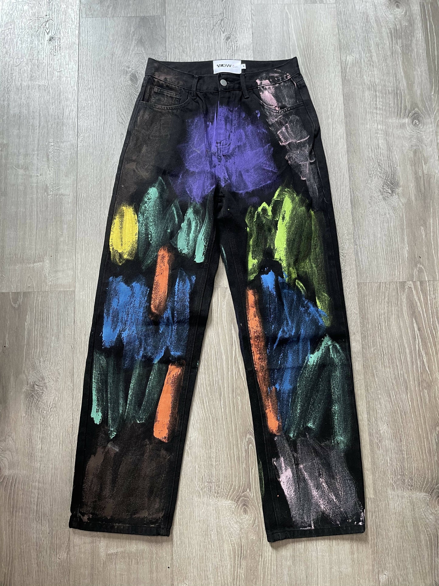 Artistic Fusion: Hand-Painted Black Denim Jeans
