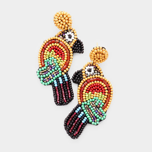 Colorful Seed Bead Bird Parrot Earrings