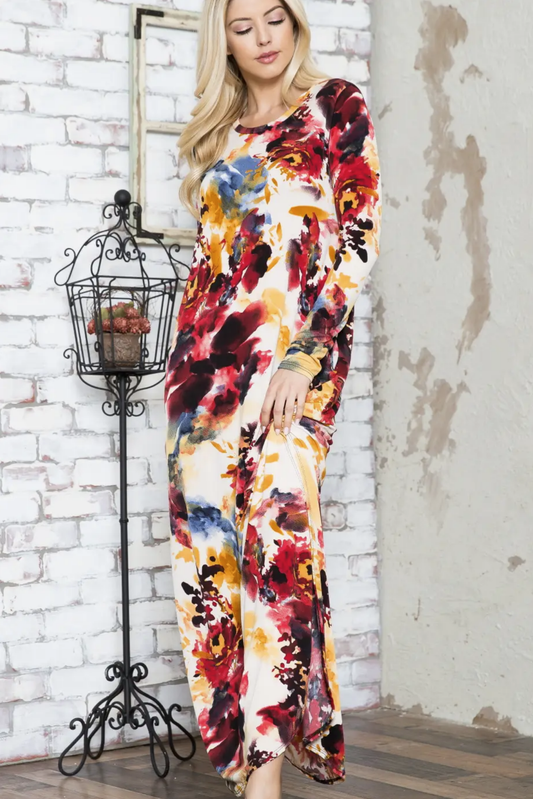 Floral Tie Dye Long Sleeve Maxi Dress