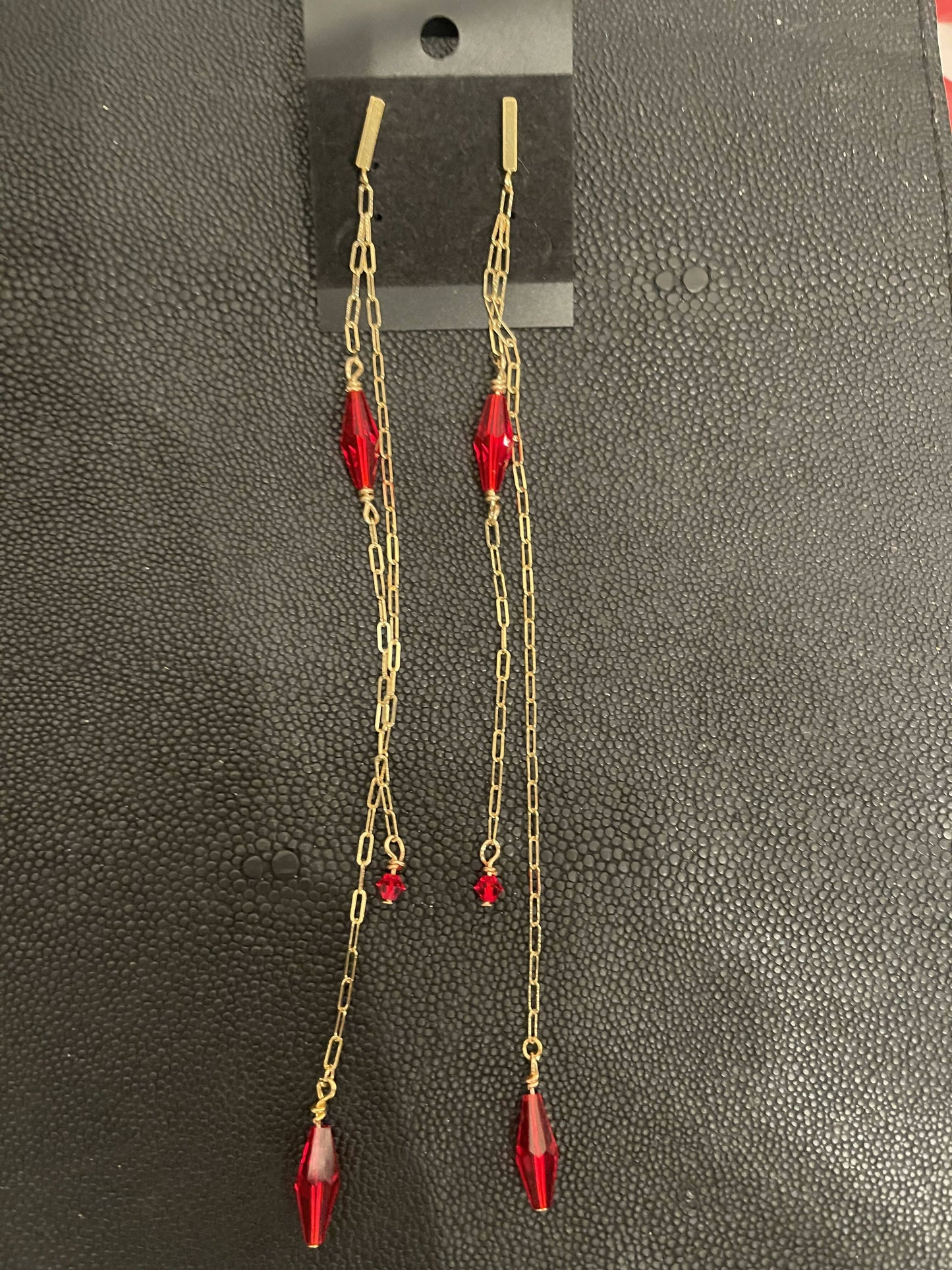 Red Vintage Swarovski and Gold Filled Chain Earrings