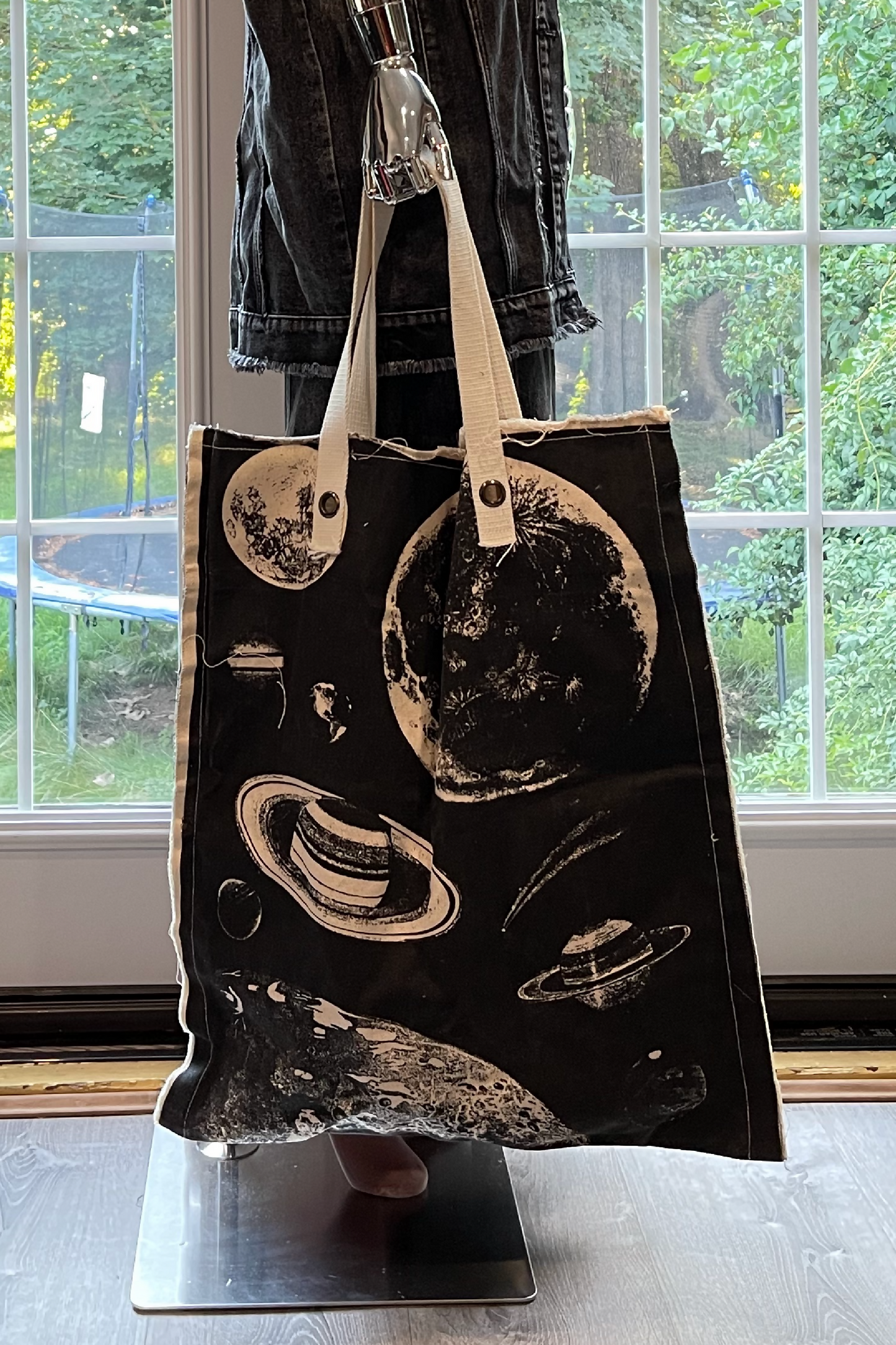 Celestial Chic: Hand-Printed Moon Map Canvas Tote