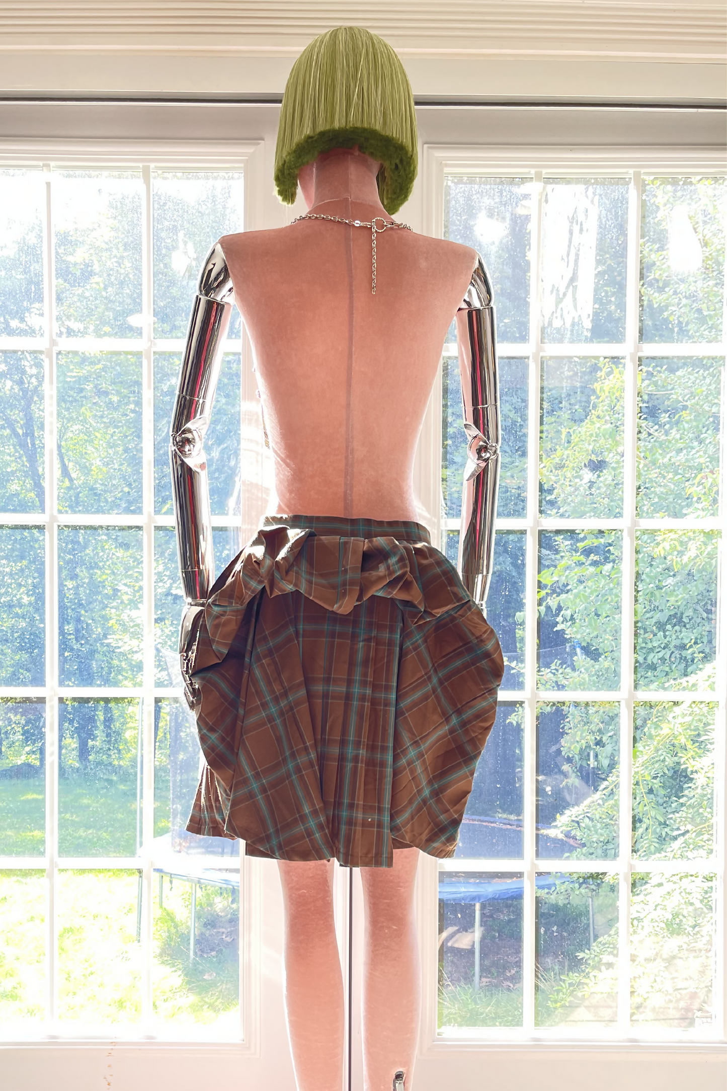 Elegance Unveiled: Blue and Brown Plaid Pleated Short Skirt