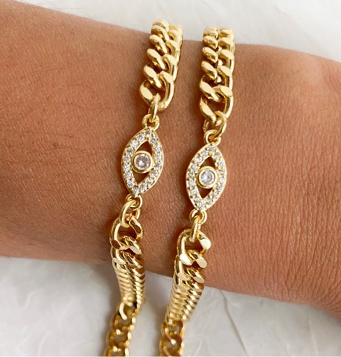 Gold Filled Evil Eye Cuban Link Bracelet