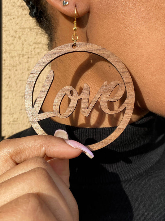 WOODEN LOVE HOOP EARRINGS