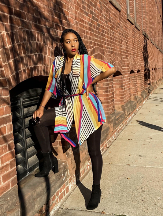 MULTI COLOR STRIPE OPEN FRONT BLOUSE