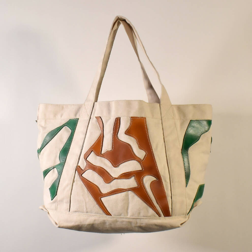 Deconstructed Sneaker Tote Bag Tan Green