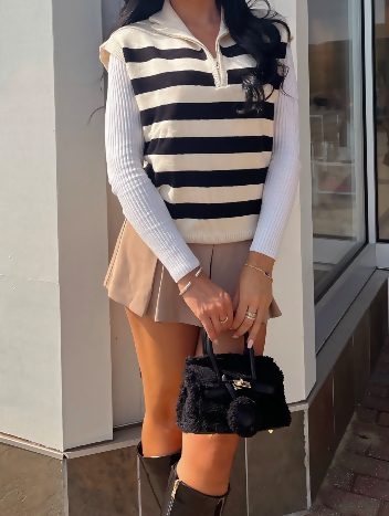 Stripe Zip Up Sweater Vest