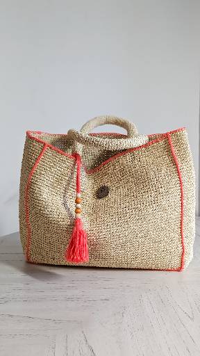 Raffia Large Bag with orange line