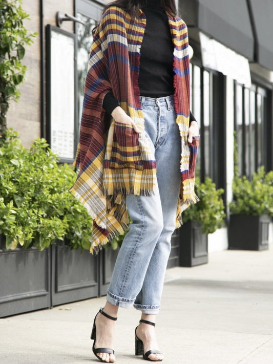 TARTAN PRINT RUANA PONCHO