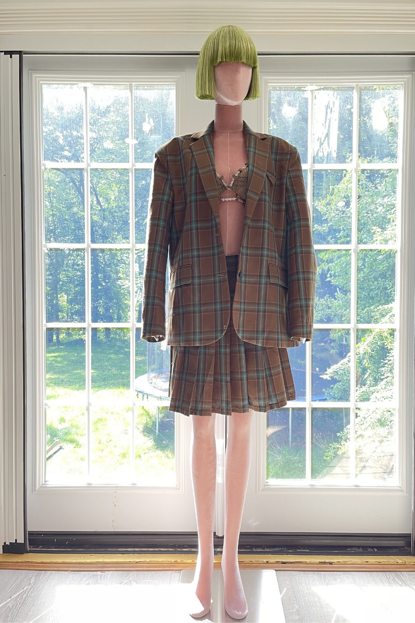 Retro Elegance: Blue and Brown Checked Suit Jacket